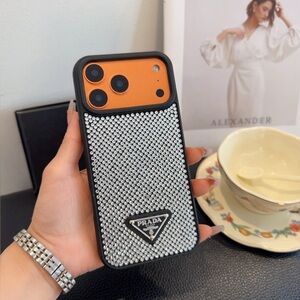 Prada Black and Silver Crystal Cell Phone Case